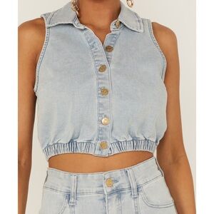 Show Me Your MuMu Denim Button-Down Crop Top